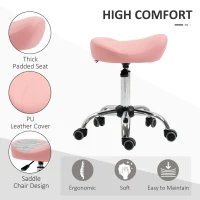 HOMCOM Ergonomic Saddle Stool with Wheels, Adjustable PU Leather Saddle Chair, 360° Swivel, NO Back Pain, Healthy Posture, Salon Chair for Massage Medical Home, Pink(m-5)