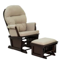 HOMCOM Nursery Glider Rocking Chair with Ottoman, Thick Padded Cushion Seating and Wood Base, Cream White(m-11)