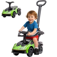 Aosom 3 in 1 Ride on Push Car for Toddlers, Licensed Kids Sliding Car with Safety Protection Footrest Horn, Green(m-10)