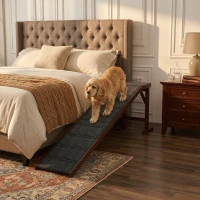 PawHut Dog Ramp for Bed, Pet Ramp for Dogs with Non-Slip Carpet and Top Platform, 74" x 16" x 25", Brown(m-11)
