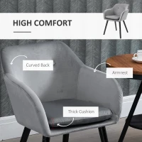 HOMCOM Modern Dining Chairs Set of 2, Kitchen Chairs Upholstered Fabric Velvet-Touch, Backrest and Armrests, Kitchen Counter Dining Room, Grey(m-4)