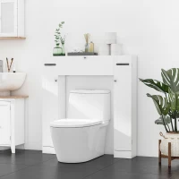 kleankin Over The Toilet Storage Shelf, Freestanding Bathroom Organizers Cabinet with Flip Up Door and Adjustable Shelves for Laundry Room, White(m-8)