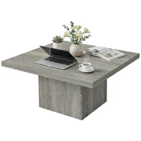 HOMCOM Square Coffee Table, Center Table with 1.6" Thick Tabletop, Gray Wood Grain(m-1)