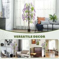 HOMCOM 5.9FT Fake Wisteria Tree with Natural Wood Trunk, Artificial Plant in Nursery Pot, Greenery Tall Faux Floor Plant Purple(m-6)