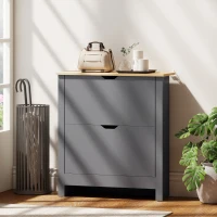 HOMCOM Shoe Storage Cabinet with 2 Flip Drawers and Adjustable Shelves for 8–12 Pairs of Shoes, Dark Grey(m-8)