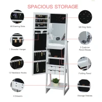 HOMCOM Jewellery Cabinet with Full-Length Mirror, Standing Jewelry Armoire with LED Light, White(m-6)