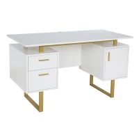 Modern White Desk with 2 Storage Drawers and Cabinet, Sleek Floating Desktop Computer Writing Table for Home Office, 51" L x 23.5" W x 30" H, White(m-11)