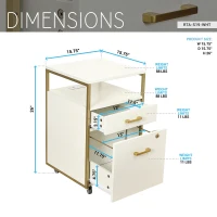 Modern File Cabinet with 2 USB and Power Outlet Port, Perfect Storage Unit for Home Offices or Workspaces, 15.5" L x 15.5" W x 26" H, White+Gold(m-3)