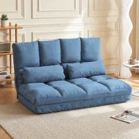 HOMCOM Convertible Recliner Sofa, Folding Floor Sofa Chair with Adjustable Backrest and Headrest, Blue(m-2)