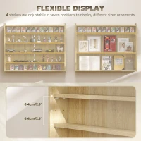 HOMCOM 5-Tier Display Cabinet, Wall-Mounted Display Case with 2 Glass Doors and Adjustable Shelves, Oak(m-4)