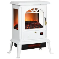 HOMCOM 23" Electric Infrared Fireplace Stove, Freestanding Fire Place Heater with Realistic Log Flame, Adjustable Temperature, Timer, 1000W/1500W, White(m-1)