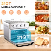 HOMCOM 7-in-1 Toaster Oven, 21 Qt 4-Slice Convection Oven with Warm, Broil, Toast, Bake Air Fryer Setting 60min Timer, Adjustable Thermostat, 3 Crust Shades, and 4 Accessories 1550W for Countertop(m-17)