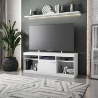 Sleek White TV Stand with Centered Sliding Door, Modern Media Entertainment Console Center for Living Room, 61" L x 15.5" W x 27" H, White(m-1)