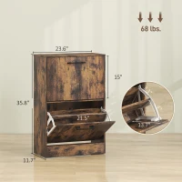 HOMCOM Shoe Cabinet 2 Flip Drawers Narrow Shoe Storage Unit Adjustable Dividers Entryway Hallway Rustic Brown(m-3)