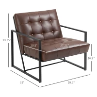 HOMCOM Mid-Century Modern Accent Chair Faux Leather Sofa Button Tufted Armchair with Metal Frame, Brown(m-3)
