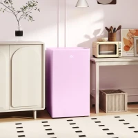 HOMCOM Compact Refrigerator, Mini Fridge with Freezer, Adjustable Shelf, Mechanical Thermostat and Reversible Door, Pink(m-1)