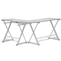 Sleek L-Shaped Computer Desk with Tempered Glass Top, Reversible Corner Workstation Table for Home Office, 61.5" L x 45" W x 29.5" H, Clear(m-8)