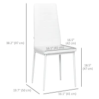 HOMCOM Modern Dining Chairs, Set of 4, High Back PU leather Upholstery and Metal Legs for the Living Room, Kitchen, Home Office, White(m-3)