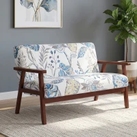 HOMCOM Compact Loveseat Sofa Couch Linen Fabric Double Seat Sofa with Rubber Wood Legs Multicolour(m-1)