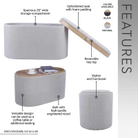 Multi-Functional Storage Ottoman with Reversible Tray Top, Versatile Seat for Living Rooms, 30" L x 15.5" W x 16.5" H, Natural(m-4)