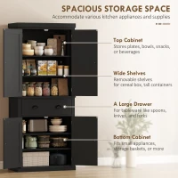 HOMCOM 72" Tall Kitchen Pantry Cabinet, Modern Buffet Storage Cabinet with 4 Beadboard Doors, Drawer and Adjustable Shelves, Black(m-4)
