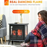 HOMCOM Electric Fireplace Heater, Freestanding Fireplace Stove with Realistic LED Log Flames and Overheating Safety Protection, 1400W, Black(m-4)