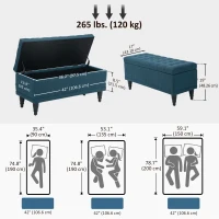 HOMCOM Storage Ottoman, Linen Fabric End of Bed Bench with Button Tufted Storage Bench for Bedroom, Blue(m-3)