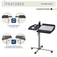 Ergonomic Rolling Laptop Cart with Two Safety Edge-Stoppers, Functional Laptop Stand with Stationary Writing Panel, 30″ L x 22.5″ W x 29.5″ H, Black(m-5)