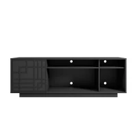 Contemporary Floating TV Stand with Patterned Cabinet Door, Modern Media Entertainment Console for Living Room, 63" L x 14" W x 21" H, Black(m-7)