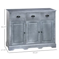HOMCOM Sideboard Buffet Kitchen Sideboard Cabinet with 3 Drawers 3 Door Cabinets Adjustable Shelf for Living Room Gray(m-3)