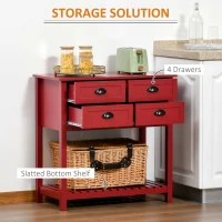HOMCOM Sideboard Buffet Cabinet with Storage, Modern Coffee Bar Cabinet with 4 Drawers and Slatted Bottom Shelf, Console Table for Kitchen, Living Room, Dining Room, Hallway, Red(m-4)
