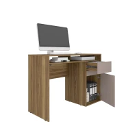 Warm Home Office Workstation with Storage Cabinet and Shelves, Modern Computer Desk with Cable Management, 43.5" L x 17.5" W x 29" H, Walnut(m-7)
