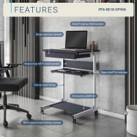 Heavy-Duty Laptop Cart with Single Drawer and Open Shelf, Compact Rolling Laptop Desk for Dorms or Homes, 21.5" L x 20.5" W x 30" H, Black(m-4)