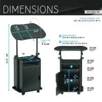 Practical Laptop Cart with Adjustable Tilting Panel, Mobile Workstation for Home Offices, Classrooms, or Bedside, 23.5″ L x 15.5″ W x 31.5″ H, Black(m-3)