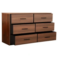 Versatile 6-Drawer Dresser with Water-Resistant Top, Ideal Storage Chest for Bedrooms, Playrooms, Entryways, 44.5" L x 16" W x 26.5" H, Walnut(m-10)