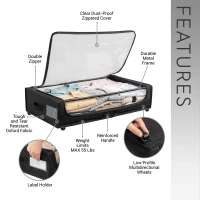 Compact 2 Under-Bed Storage Containers with Transparent Cover, Rolling Organizer Bins for Bedrooms, 28" L x 16.5" W x 6.5" H, Black(m-4)