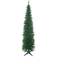 HOMCOM 7ft Unlit Pencil Artificial Christmas Tree with Realistic Branches and 499 Tips, Plastic Base, Green(m-11)