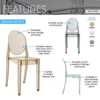 Set of 4 Ghost Chairs with Durable Acrylic Construction, Ideal Event Chairs for Formal Events and Casual Gatherings, 14.5" L x 20" W x 35.5" H, Gray(m-4)