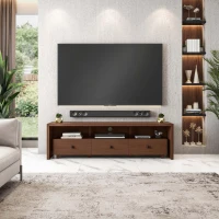 Elegant Hickory TV Stand with 3 Drawers and Cable Management, Modern Media Entertainment Console for Living Room, 70.5" L x 15" W x 20" H, Brown(m-6)