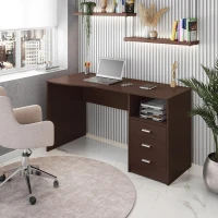 Classic Computer Desk with 3 Drawers and Side Shelf, Modern Contoured Workstation Table for Home Office Studio, 51" L x 23.5" W x 29.5" H, Wenge(m-1)