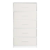 Spacious 5-Drawer Dresser with Water-Resistant Top, Ideal Storage Chest for Bedrooms, Playrooms, Entryways, 22.5" L x 15.5" W x 43" H, White(m-2)