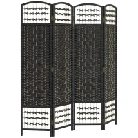 HOMCOM 4 Panel Folding Room Divider, Portable Privacy Screen, Wave Fiber Room Partition for Home Office, Black(m-2)