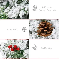 HOMCOM 7.5' Pencil Snow Flocked Artificial Christmas Tree with 600 Pine Realistic Branches, Pine Cones, Red Berries, Green(m-7)