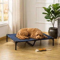 PawHut 36" x 30" Elevated Cooling Summer Dog Cot Pet Bed with Mesh Ventilation - Blue(m-12)