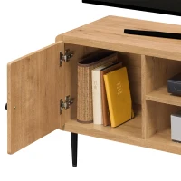 Stylish Mid-Century TV Stand with Cable Management Hole, Modern Media Entertainment Console Cabinet for Living Room, 55" L x 16" W x 21" H, Oak(m-8)