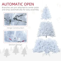 HOMCOM 7.5' Prelit Artificial White Christmas Trees Home Decor, with Warm White LED Lights, Auto Open, Steel Base(m-7)
