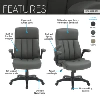 Leather Executive Chair with Ergonomic Curved Back, Versatile Desk Chair for Study Rooms, Conference Rooms, 28.5" L x 28" W x 44.5" H, Gray(m-4)