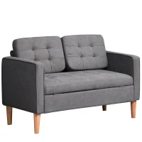HOMCOM Modern 2-Seater Loveseat Button-Tufted Fabric Couch with Storage Chest, Cushions and Rubberwood Legs for Living Room, Grey(m-1)