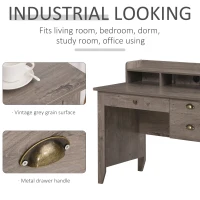 HOMCOM 47 Inches Computer Desk with Hutch, Writing Desk with Shelves and Drawers, Study Workstation for Home Office, Gray(m-4)