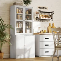 HOMCOM 71" Bookcase Storage Cabinet with Doors, Modern Tall Bookshelf with 2 Adjustable Shelves, Display Unit for Study, Living Room, Home Office, White(m-9)